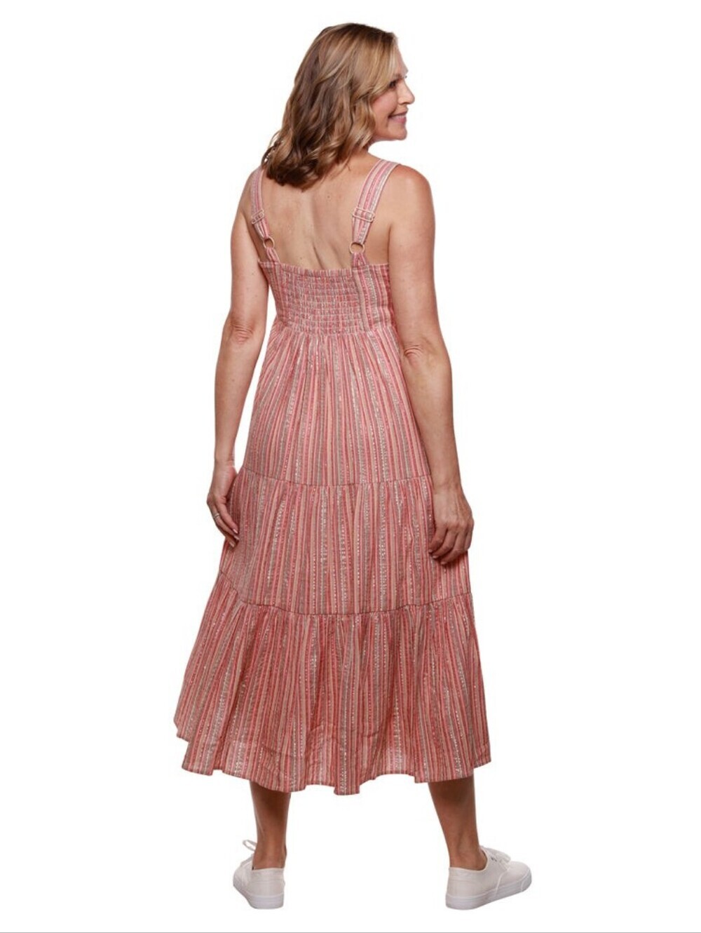 Linda Anderson | Rose Striped Multicolored Tiered Smocked Sun Dress Size Medium - Picture 3 of 13